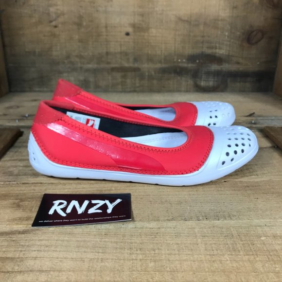 Puma Weartest Red White Round Toe Slip On Flats